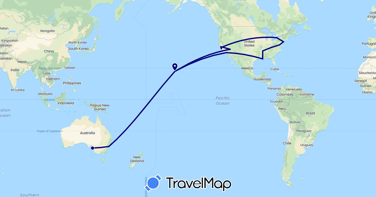 TravelMap itinerary: driving in Australia, Canada, United States (North America, Oceania)